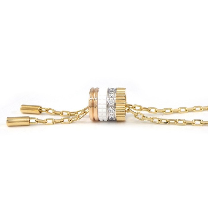 ブシュロン BOUCHERON ネックレス キャトル ホワイト タイネックレス スモール JCL01152 スリーカラー 12ポイント ダイヤモンド 計0.18ct セラミック K18PG K18WG K18YG 【箱・保付き】 【中古】