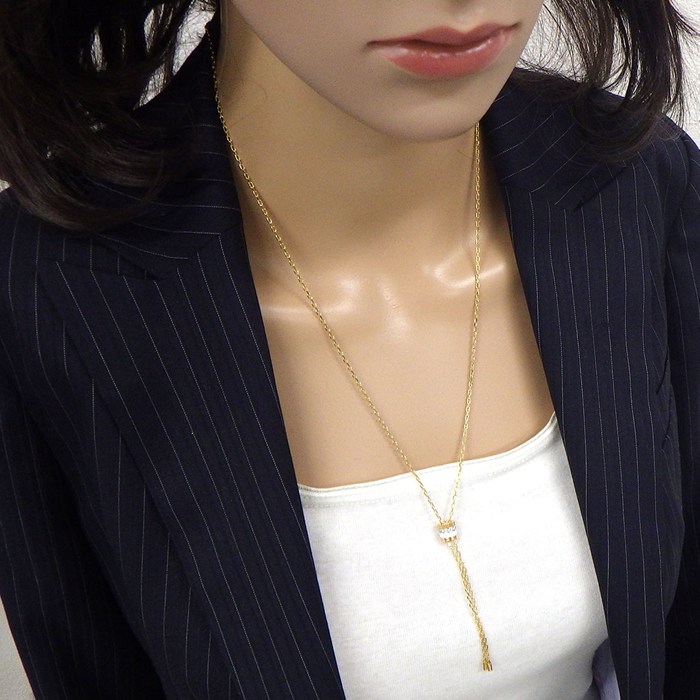 ブシュロン BOUCHERON ネックレス キャトル ホワイト タイネックレス スモール JCL01152 スリーカラー 12ポイント ダイヤモンド 計0.18ct セラミック K18PG K18WG K18YG 【箱・保付き】 【中古】