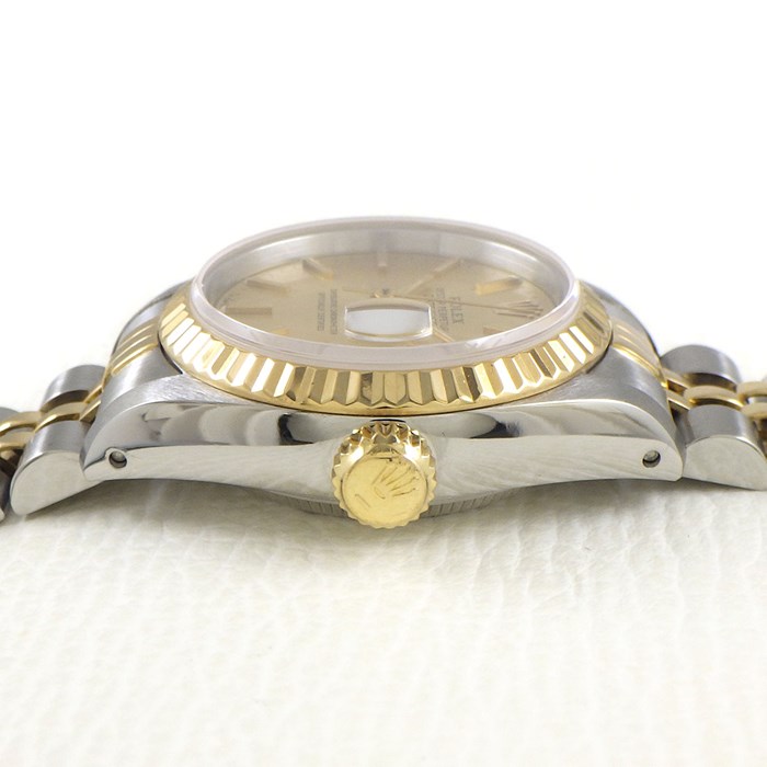 ロレックス Rolex 腕時計 オイスター パーペチュアル レディ デイトジャスト 69173 サンレイ シャンパンカラー文字盤 フルーテッドベゼル ロレゾール ジュビリーブレス オイスタースチール K18YG 自動巻き 【箱・保付き】 【中古】