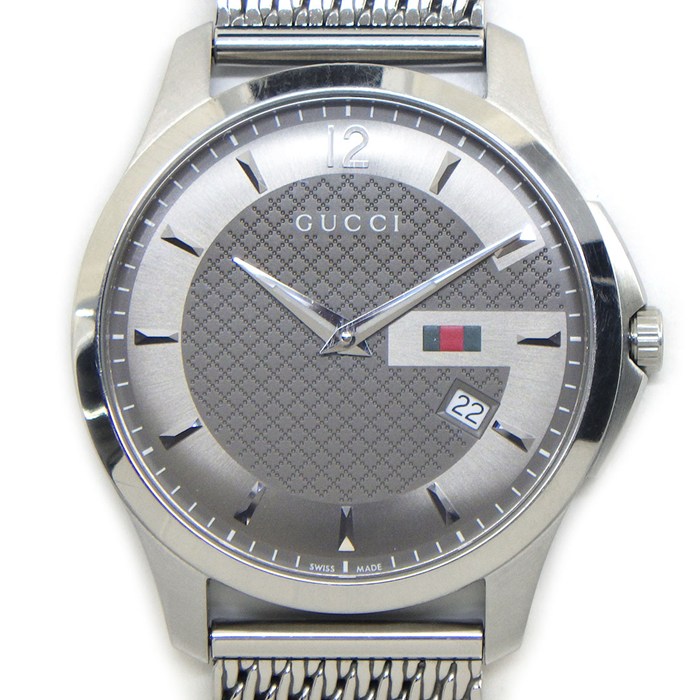 グッチ GUCCI 腕時計 Gタイムレス 126.3/YA126315 ディアマンテ グレー文字盤 メッシュベルト デイト SS クオーツアナログ 【中古】