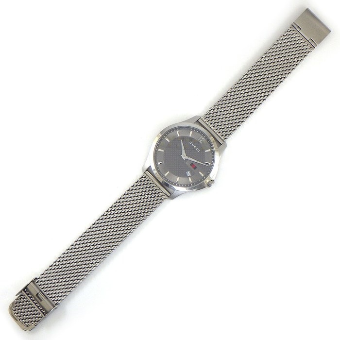 グッチ GUCCI 腕時計 Gタイムレス 126.3/YA126315 ディアマンテ グレー文字盤 メッシュベルト デイト SS クオーツアナログ 【中古】