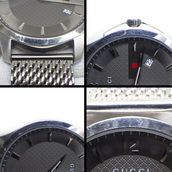 グッチ GUCCI 腕時計 Gタイムレス 126.3/YA126315 ディアマンテ グレー文字盤 メッシュベルト デイト SS クオーツアナログ 【中古】