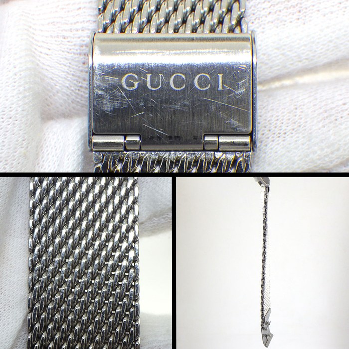 グッチ GUCCI 腕時計 Gタイムレス 126.3/YA126315 ディアマンテ グレー文字盤 メッシュベルト デイト SS クオーツアナログ 【中古】