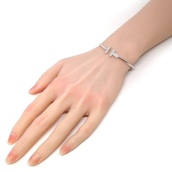 ティファニー Tiffany & Co. バングル Tワイヤー ミディアム 60010748 ダイヤモンド 計0.24ct K18WG / #M 【中古】