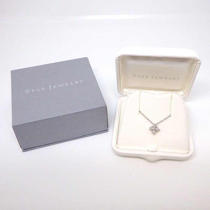 スタージュエリー STAR JEWELRY ネックレス フラワーモチーフ パヴェ ダイヤモンド 計0.14ct K18WG 【中古】