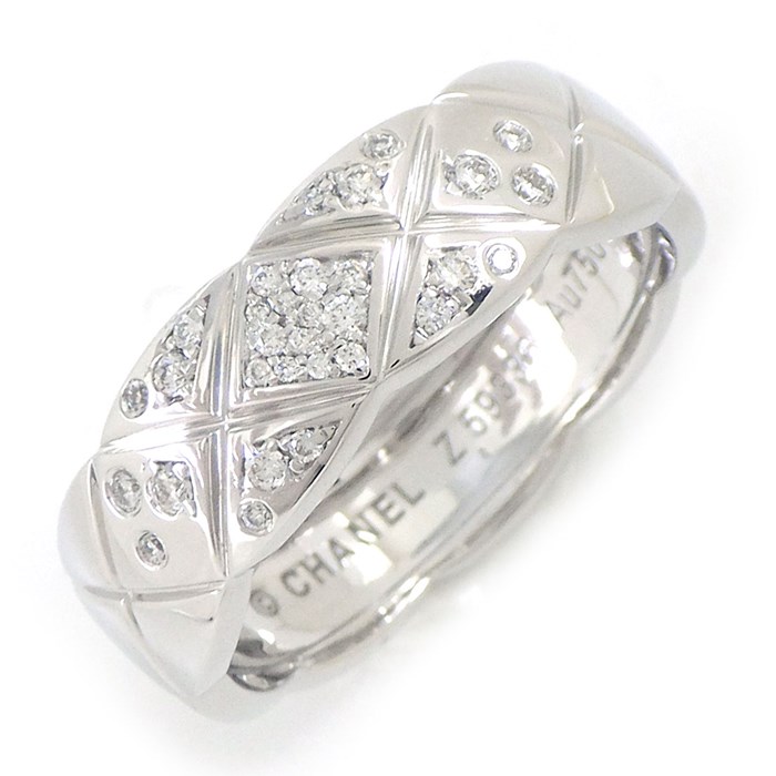 シャネル CHANEL リング ココ クラッシュ ミディアム J10865 マトラッセ キルティング ダイヤモンド 計0.18ct K18WG 19.5号 / #60 【中古】