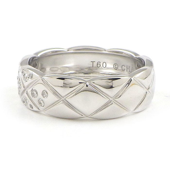 シャネル CHANEL リング ココ クラッシュ ミディアム J10865 マトラッセ キルティング ダイヤモンド 計0.18ct K18WG 19.5号 / #60 【中古】