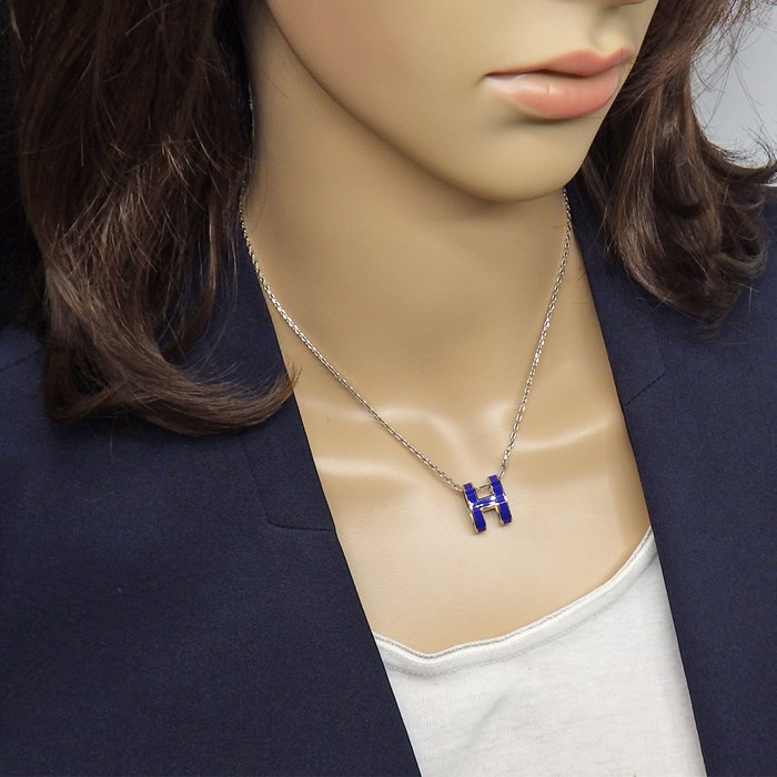 エルメス HERMES ネックレス ポップH ポップアッシュ ネイビー ブルーラッカー パラジウムメッキ 【中古】