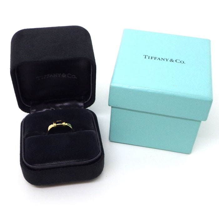  ティファニー Tiffany & Co. リング スタッキング プリンセスカット サファイア K18YG 9号 【中古】