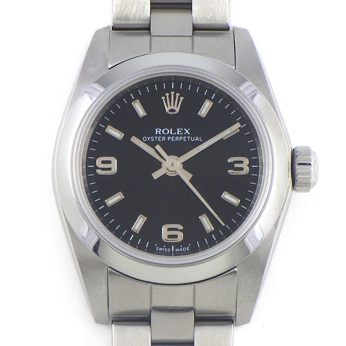 ロレックス Rolex 腕時計 オイスターパーペチュアル 76080 K番 2001年製 夜光インデックス 夜光針 ブラック文字盤 SS 自動巻き 【中古】