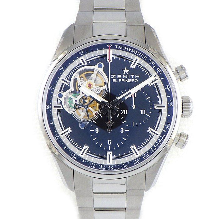 ゼニス ZENITH 腕時計 クロノマスター エルプリメロ オープン 03.2040.4061/21.M2040 クロノグラフ タキメーター スモールセコンド 裏スケ ブラック 文字盤 SS 黒 自動巻き 【箱・保付き】 【中古】