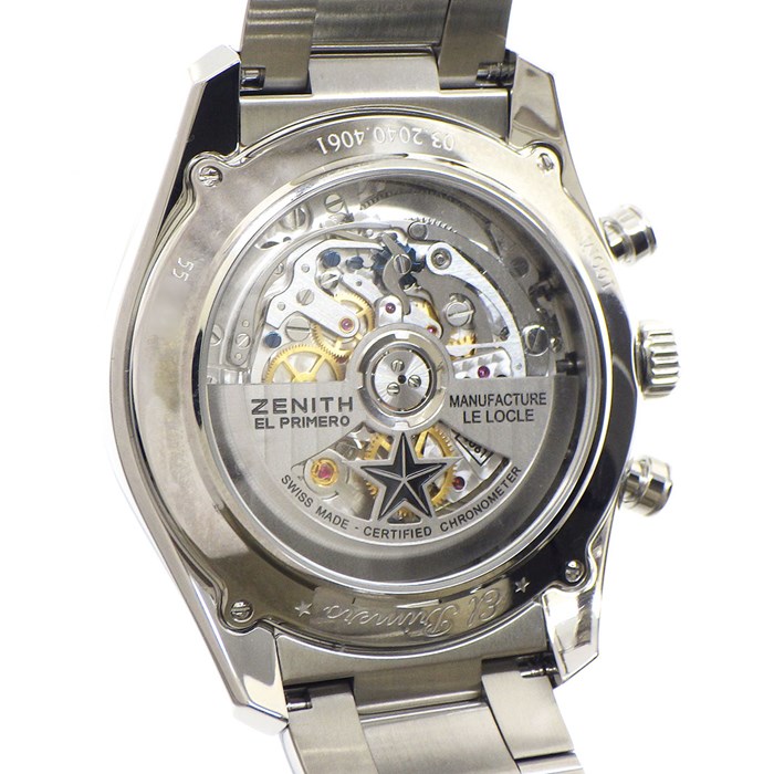 ゼニス ZENITH 腕時計 クロノマスター エルプリメロ オープン 03.2040.4061/21.M2040 クロノグラフ タキメーター スモールセコンド 裏スケ ブラック 文字盤 SS 黒 自動巻き 【箱・保付き】 【中古】