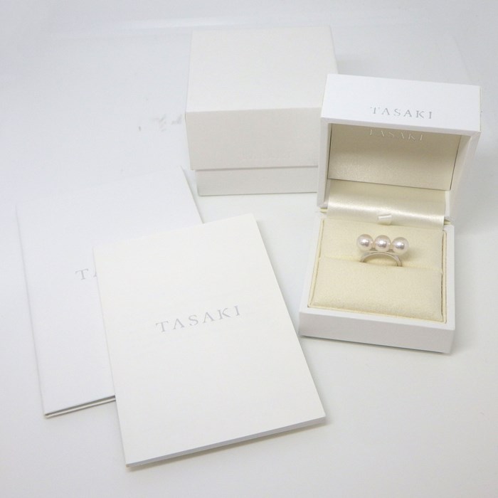 タサキ 田崎真珠 TASAKI リング バランス ネオ R-4814-18KWG 3ポイント あこや真珠 8.1mm珠 K18WG 8.5号 【箱・保付き】 【中古】