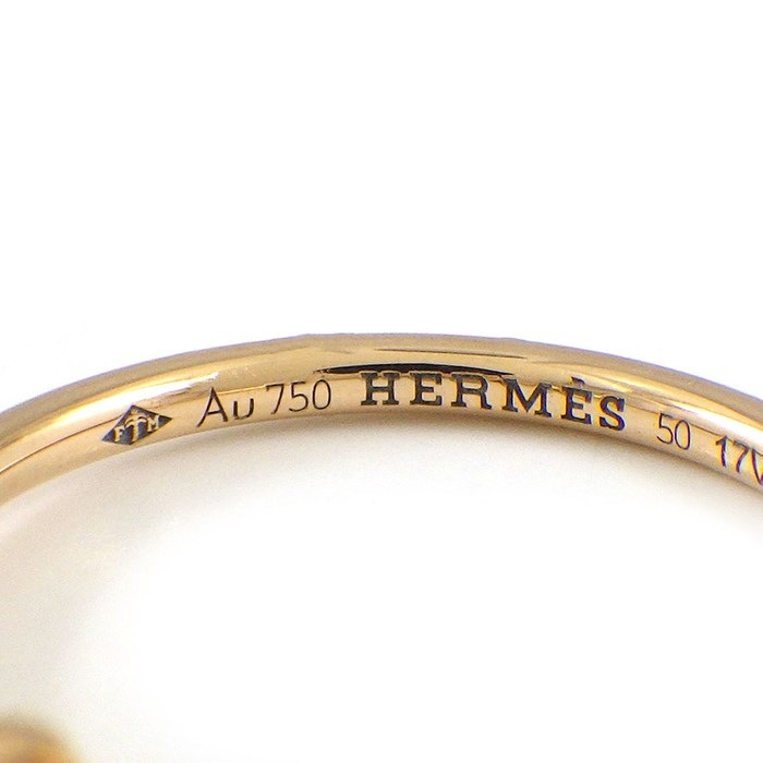 エルメス HERMES リング ガンバード クルー・ド・セル セリエ スウィング ドロップ ラウンド ロゴ 1ポイント ダイヤモンド K18PG 10号 / #50 【中古】
