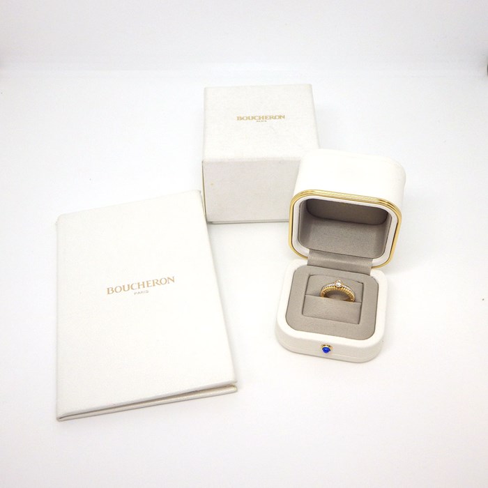 ブシュロン BOUCHERON リング キャトル ラディアント ソリテール ハーフエタニティ ダイヤモンド 0.20ct(F/VVS2/EX) K18YG K18WG 5号 / #45 【中古】