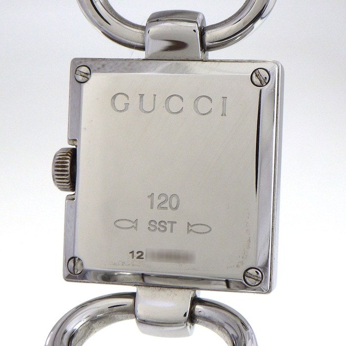 グッチ GUCCI 腕時計 トルナヴォーニ 120/YA120506 ホースビット ダイヤベゼル スクエア サンレイ シルバー文字盤 SS クオーツアナログ 【中古】