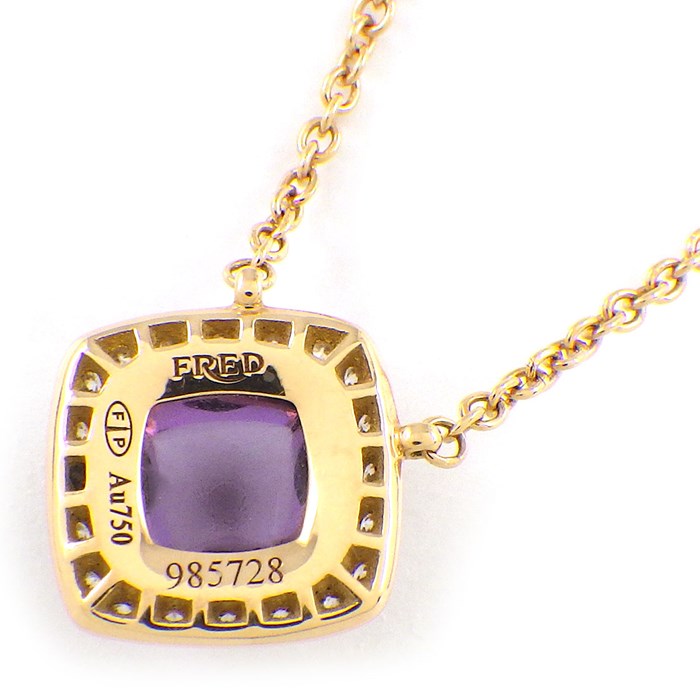 フレッド FRED ネックレス パンドゥ スークル ピラミッド スクエア カボション シュガーローフカット アメジスト ダイヤモンド K18PG 【中古】