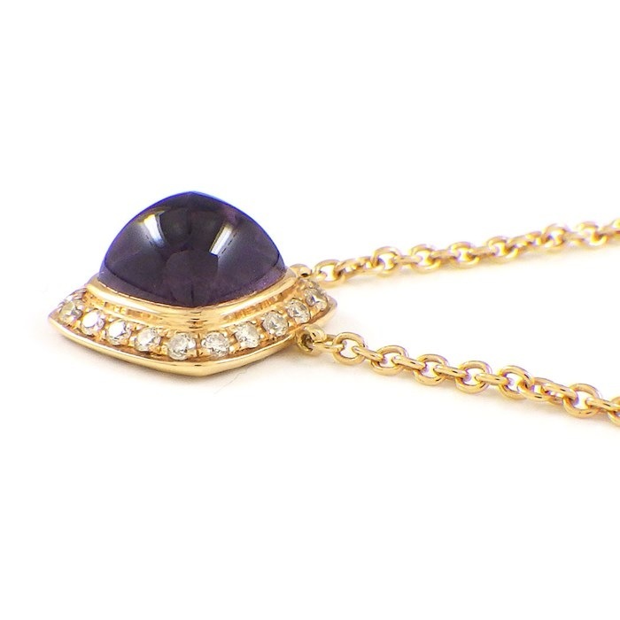 フレッド FRED ネックレス パンドゥ スークル ピラミッド スクエア カボション シュガーローフカット アメジスト ダイヤモンド K18PG 【中古】