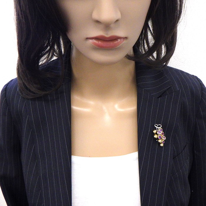 タサキ 田崎真珠 TASAKI ブローチ ブドウ モチーフ グレープ ボール アメジスト K18YG K18WG 【中古】
