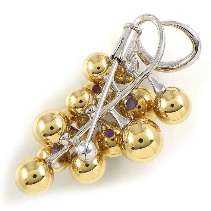 タサキ 田崎真珠 TASAKI ブローチ ブドウ モチーフ グレープ ボール アメジスト K18YG K18WG 【中古】