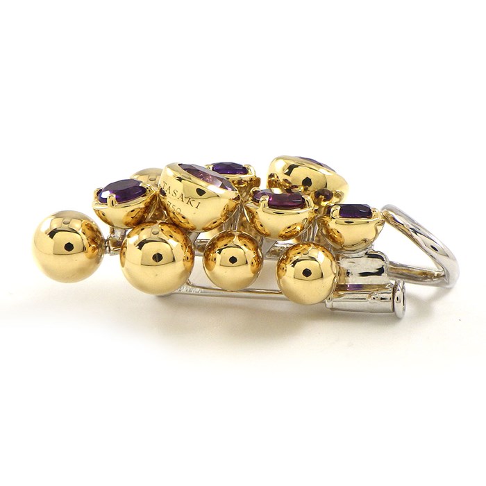 タサキ 田崎真珠 TASAKI ブローチ ブドウ モチーフ グレープ ボール アメジスト K18YG K18WG 【中古】