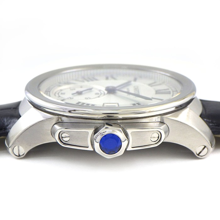 カルティエ Cartier 腕時計 カリブル WSCA0003 裏スケ デイト スモールセコンド ギョーシェ シルバー文字盤 SS ブラック アリゲーターレザーベルト 自動巻き 【中古】