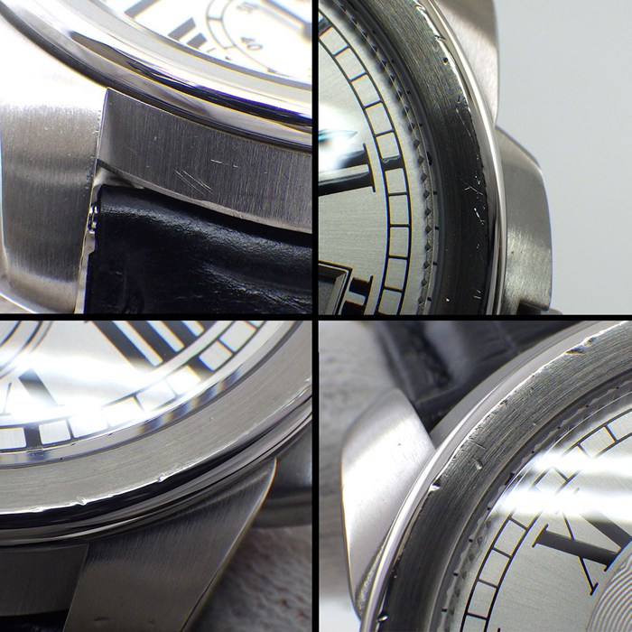 カルティエ Cartier 腕時計 カリブル WSCA0003 裏スケ デイト スモールセコンド ギョーシェ シルバー文字盤 SS ブラック アリゲーターレザーベルト 自動巻き 【中古】