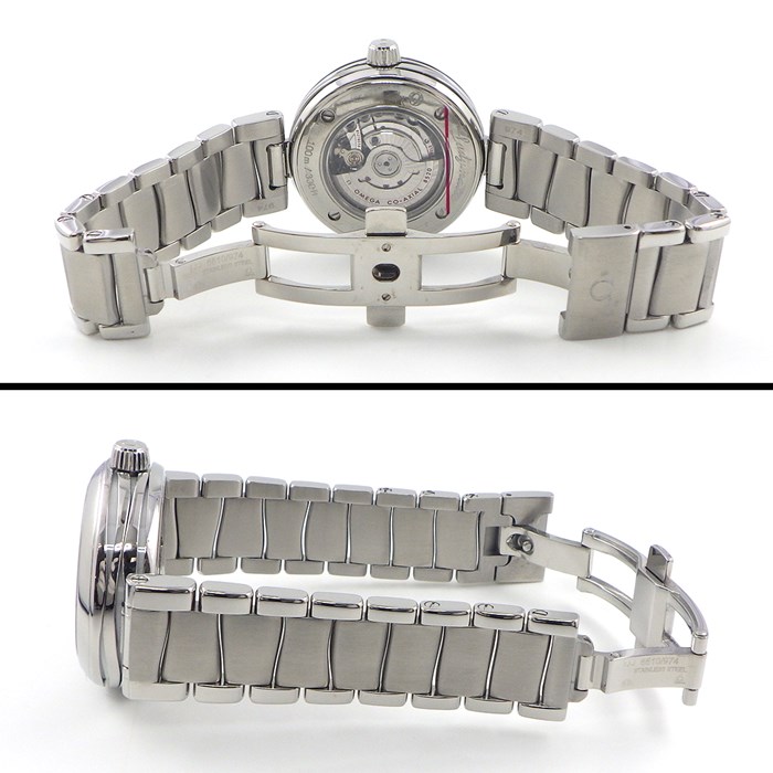 オメガ OMEGA 腕時計 デ・ヴィル レディマティック コレクション 34mm 425.30.34.20.55.001 コーアクシャル クロノメーター デイト 裏スケ 11ポイント ダイヤインデックス スーパーノヴァ ホワイトシェル文字盤 SS 自動巻き 【中古】