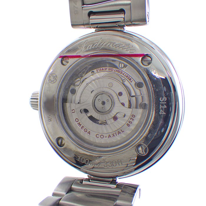 オメガ OMEGA 腕時計 デ・ヴィル レディマティック コレクション 34mm 425.30.34.20.55.001 コーアクシャル クロノメーター デイト 裏スケ 11ポイント ダイヤインデックス スーパーノヴァ ホワイトシェル文字盤 SS 自動巻き 【中古】