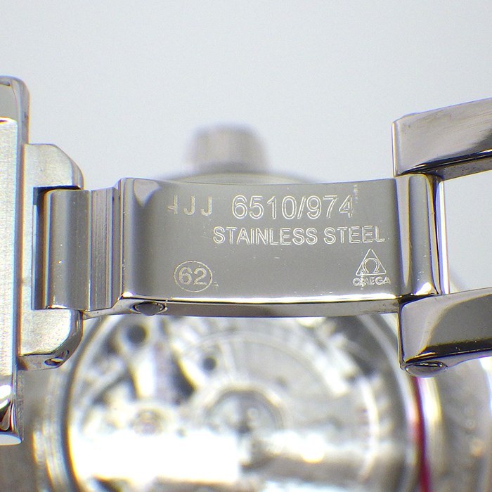 オメガ OMEGA 腕時計 デ・ヴィル レディマティック コレクション 34mm 425.30.34.20.55.001 コーアクシャル クロノメーター デイト 裏スケ 11ポイント ダイヤインデックス スーパーノヴァ ホワイトシェル文字盤 SS 自動巻き 【中古】