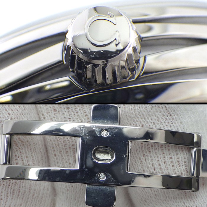 オメガ OMEGA 腕時計 デ・ヴィル レディマティック コレクション 34mm 425.30.34.20.55.001 コーアクシャル クロノメーター デイト 裏スケ 11ポイント ダイヤインデックス スーパーノヴァ ホワイトシェル文字盤 SS 自動巻き 【中古】