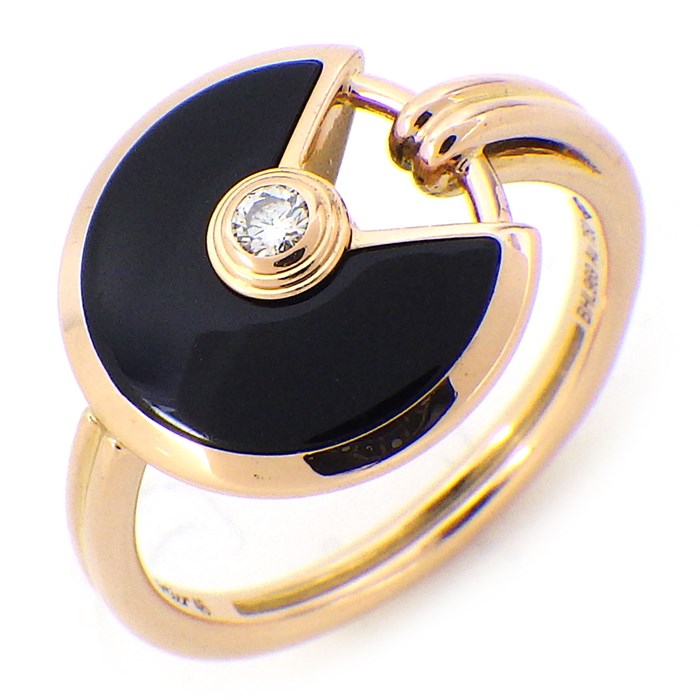 カルティエ Cartier リング アミュレット ラウンド オニキス 1ポイント ダイヤモンド K18PG 5号 / #46 【中古】