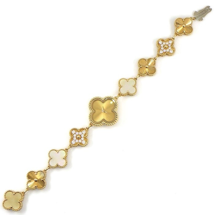 ヴァンクリーフ＆アーペル Van Cleef & Arpels 腕時計 スウィート アルハンブラ VCARO8WW00 ゴールド ギョーシェ クローバー 文字盤 3ポイント ゴールド シェル 24ポイント ダイヤモンド 0.95ct K18YG クオーツアナログ 【中古】