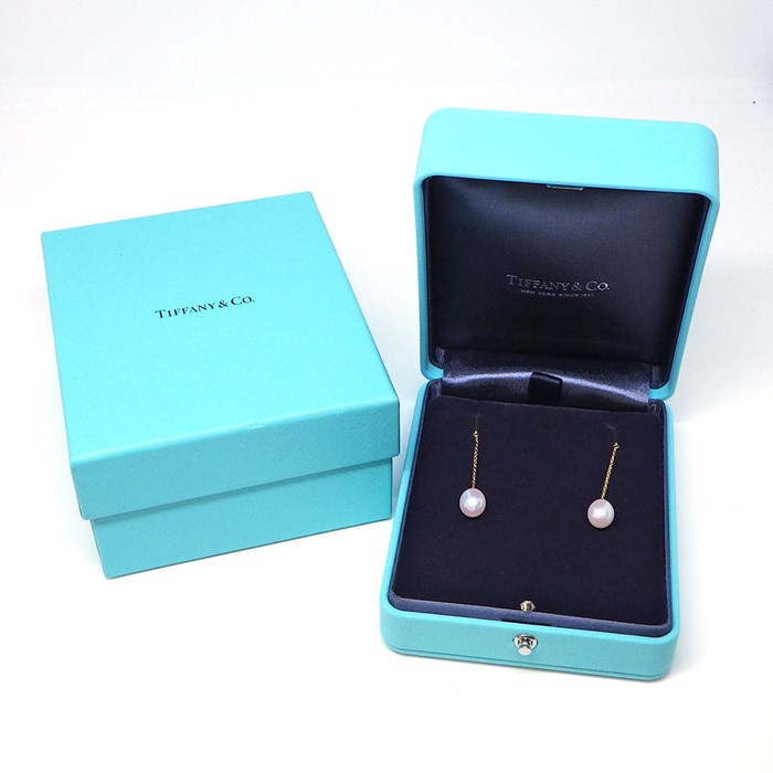 ティファニー Tiffany & Co. フックピアス バイ ザ ヤード チェーン 60926905 スウィング ドロップ 2ポイント パール 8.0mm珠 K18YG 【中古】