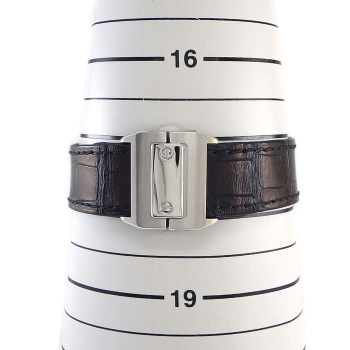 カルティエ Cartier 腕時計 サントス100 MM W20106X8 スクエア シルバー文字盤 SS ブラック アリゲーターレザーベルト 自動巻き 【中古】