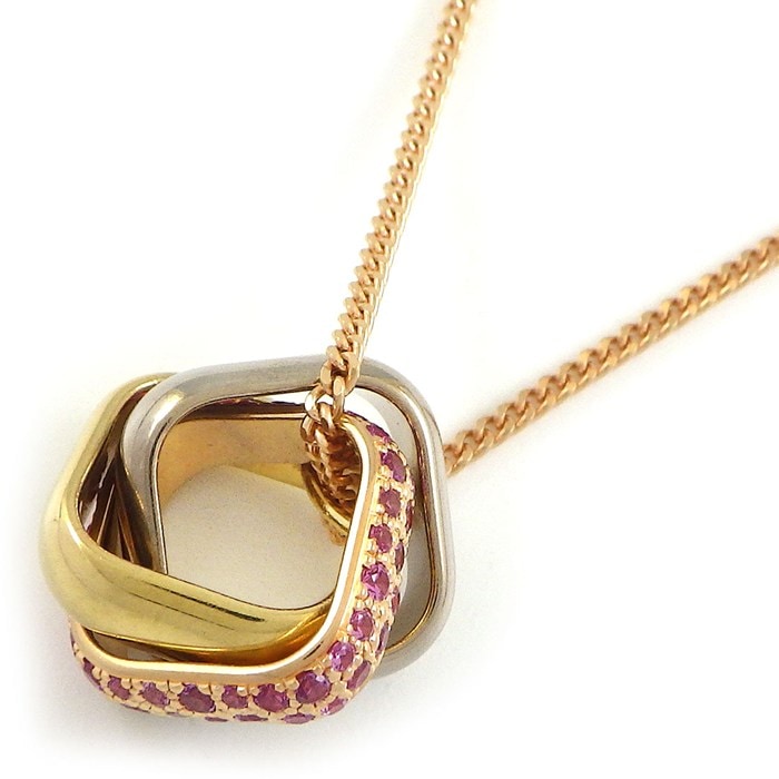 カルティエ Cartier ネックレス トリニティ クッション セミパヴェ スリーカラー ピンクサファイア K18PG K18WG K18YG 【中古】