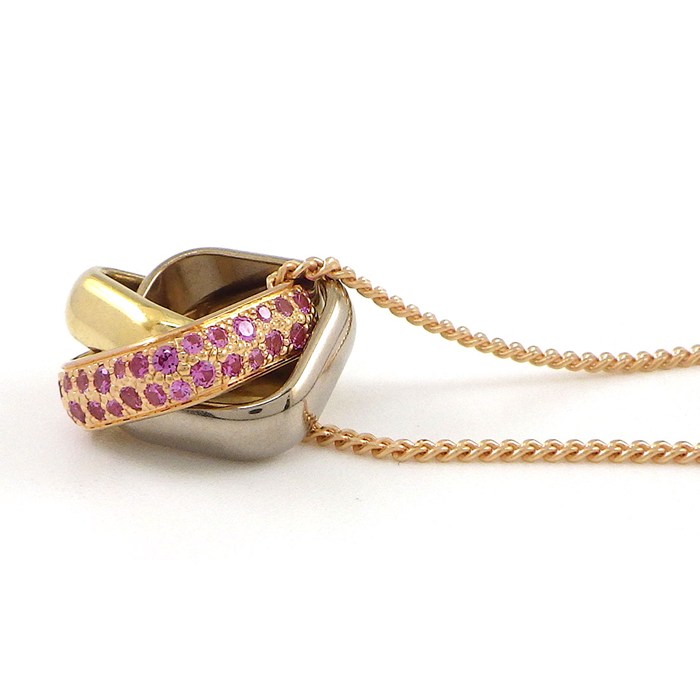 カルティエ Cartier ネックレス トリニティ クッション セミパヴェ スリーカラー ピンクサファイア K18PG K18WG K18YG 【中古】