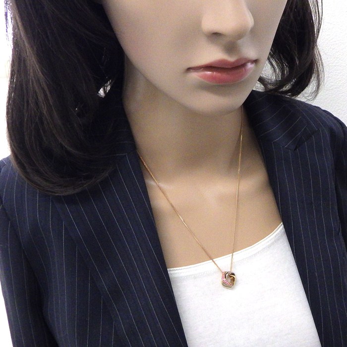 カルティエ Cartier ネックレス トリニティ クッション セミパヴェ スリーカラー ピンクサファイア K18PG K18WG K18YG 【中古】