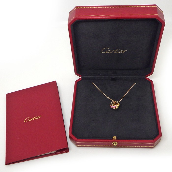 カルティエ Cartier ネックレス トリニティ クッション セミパヴェ スリーカラー ピンクサファイア K18PG K18WG K18YG 【中古】