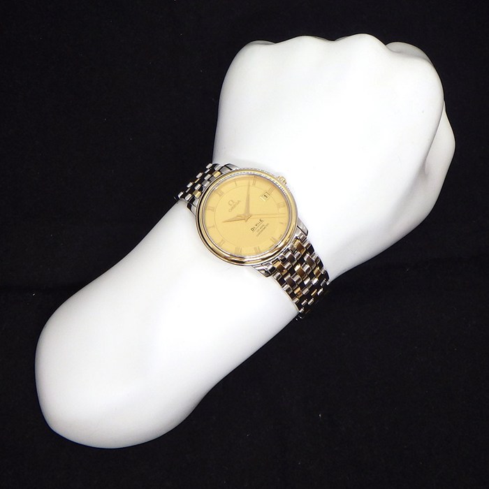 オメガ OMEGA 腕時計 デ・ヴィル プレステージ コーアクシャル 4374.11.00 ゴールド文字盤 ローマンインデックス カレンダー K18YG SS 自動巻き 【中古】