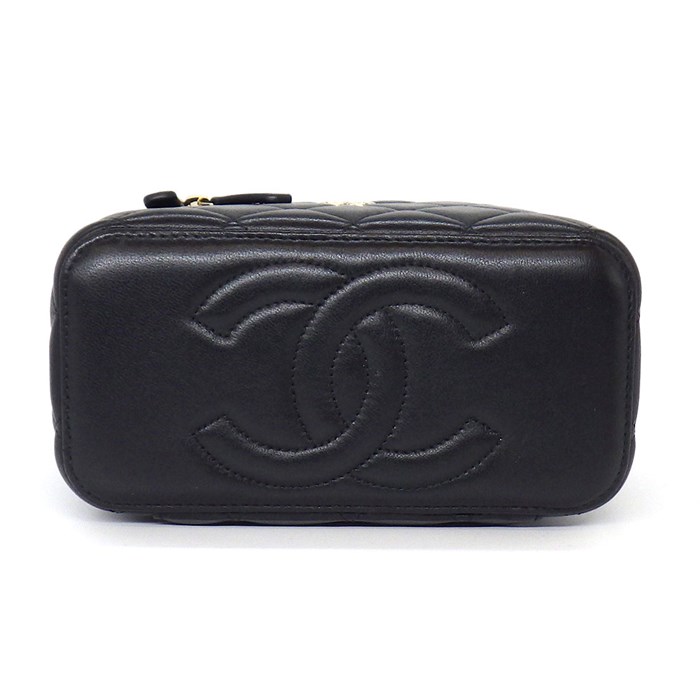 シャネル CHANEL ショルダーバッグ バニティ チェーンショルダー AP2199 ブラック ラムスキン (羊革) ゴールド金具 【中古】