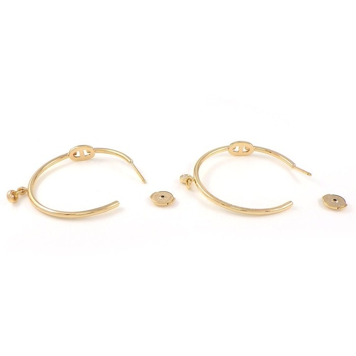 エルメス HERMES ピアス シェーヌダンクル アンシェネ フープ ダイヤモンド 計0.07ct K18PG 【箱・保付き】 【中古】