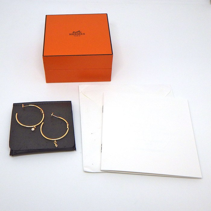 エルメス HERMES ピアス シェーヌダンクル アンシェネ フープ ダイヤモンド 計0.07ct K18PG 【箱・保付き】 【中古】