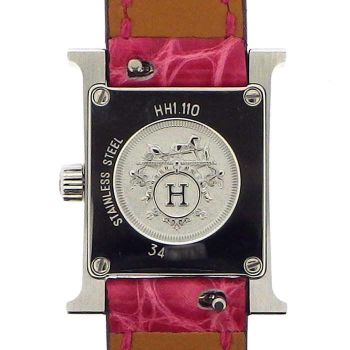 【美品】エルメス Hウォッチ ミニ 11ダイヤ クロコベルト ホワイト 美品】エルメス Hウォッチ ミニ 11ダイヤ クロコベルト ホワイト