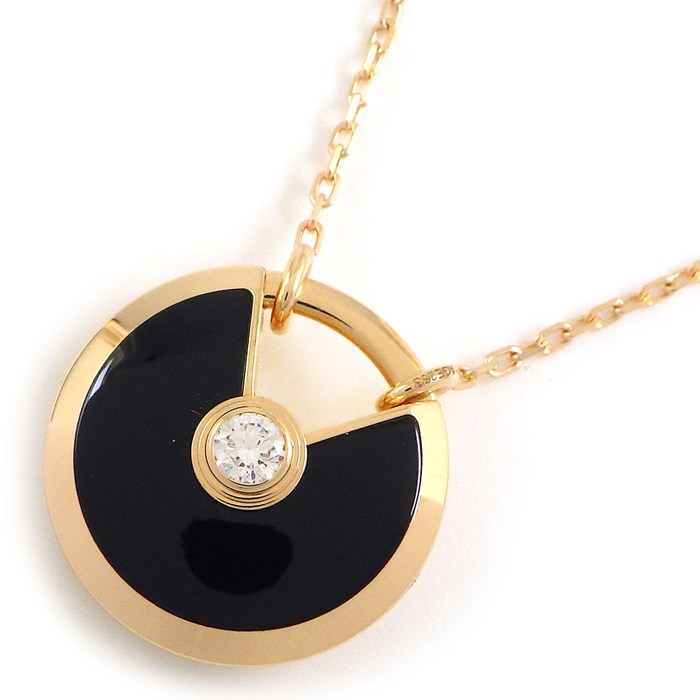  カルティエ Cartier ロングネックレス アミュレット SM B3047400 オニキス 1ポイント ダイヤモンド K18PG 【箱・保付き】 【中古】