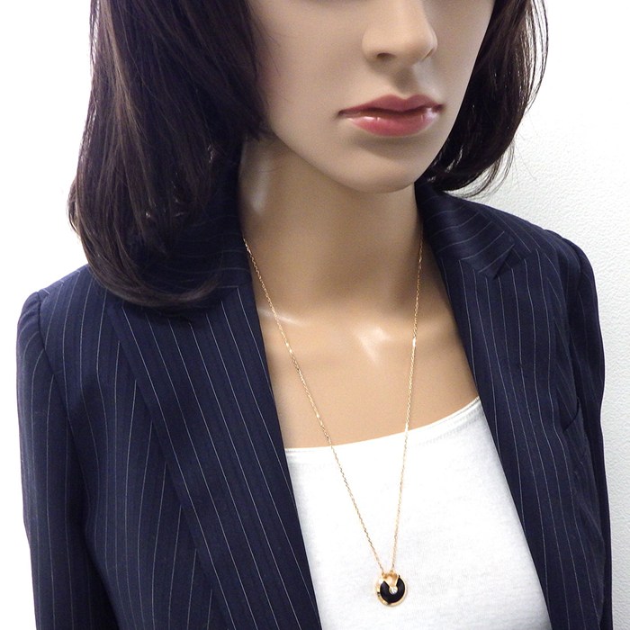  カルティエ Cartier ロングネックレス アミュレット SM B3047400 オニキス 1ポイント ダイヤモンド K18PG 【箱・保付き】 【中古】