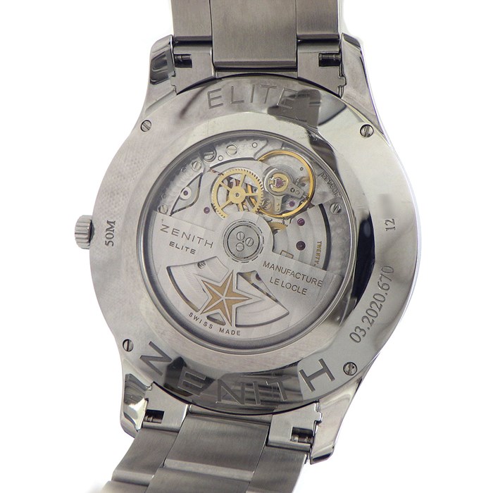 ゼニス ZENITH 腕時計 キャプテン エリート 03.2020.670 シルバーサンレイ文字盤 カレンダー 裏スケ SS 自動巻き 【中古】