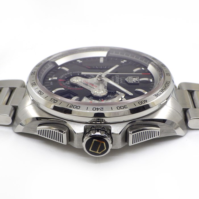 タグ・ホイヤー TAG Heuer 腕時計 グランドカレラ CAV5115/BAO902 デイト クロノグラフ スモールセコンド タキメーター 夜光針・インデックス 裏スケルトン ブラック文字盤 黒 SS 自動巻き 【箱・保付き】 【中古】