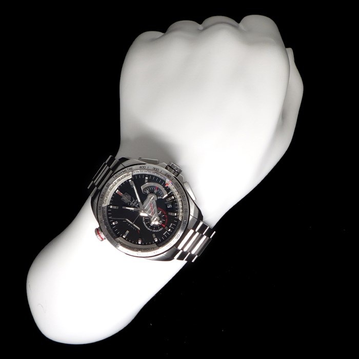 タグ・ホイヤー TAG Heuer 腕時計 グランドカレラ CAV5115/BAO902 デイト クロノグラフ スモールセコンド タキメーター 夜光針・インデックス 裏スケルトン ブラック文字盤 黒 SS 自動巻き 【箱・保付き】 【中古】