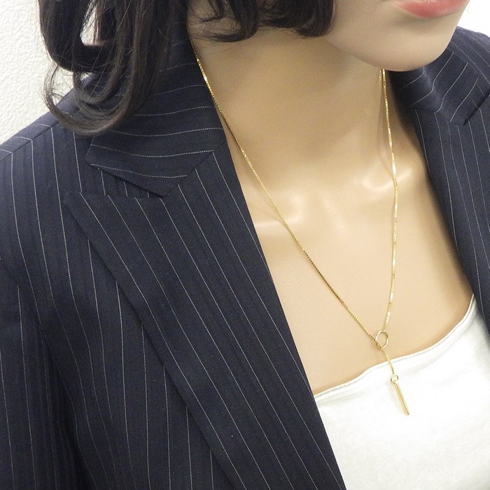 グッチ GUCCI ネックレス ラリエット ロゴ プレート バー ベネチアンチェーン K18YG 【中古】